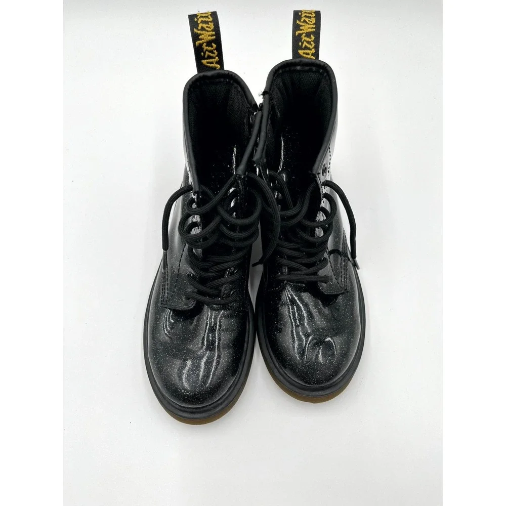 Dr. Martens Glitter 1460 Junior Kids 3 Boots Black Leather Round Toe Combat Boot